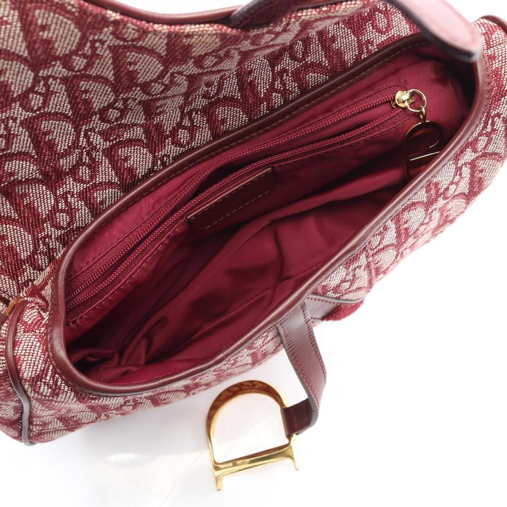Dior Saddle Bag Handbag Canvas Leather Bordeaux Red - Picture 3 of 9